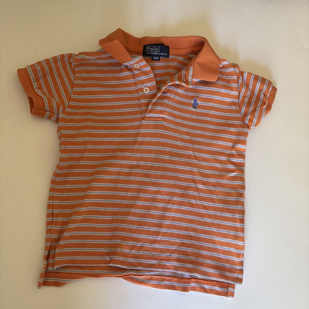 Polo By Ralph Lauren Shirt Baby Boys 24M Orange Blue White Striped Pullover Pony